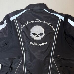 Harley Davidson Motorcycle Jacket Womens 1W Black Silver Riding Gear Biker Skull